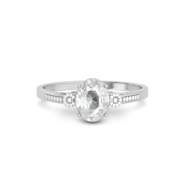 White Sapphire Platinum Ring R37