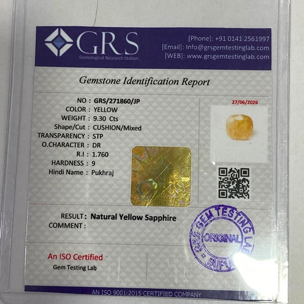 Natural Yellow Sapphire 9.30 carats