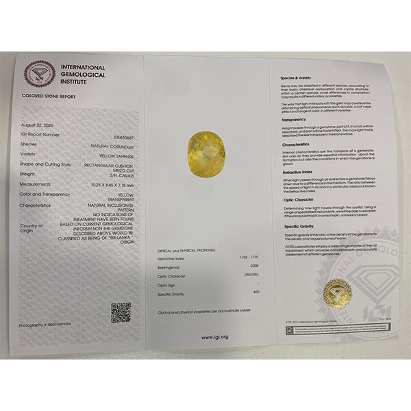 Natural Yellow Sapphire - 5.91 carats