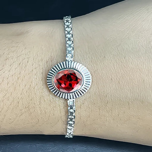 Red Garnet Silver Rakhi - RK-3RG