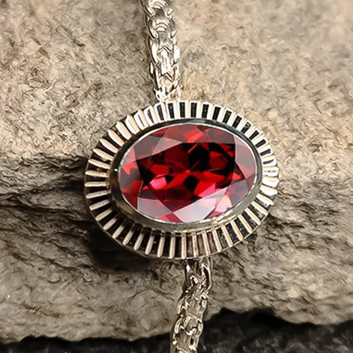 Red Garnet Silver Rakhi - RK-3RG